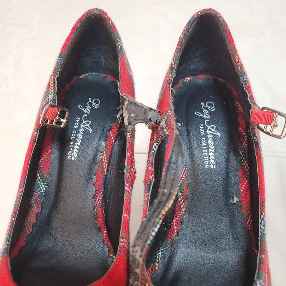 Vintage Y2k Plaid Platform Mary Jane Heels 6 Red 6.5 Inch Heel Height Pleasers - Picture 9 of 10